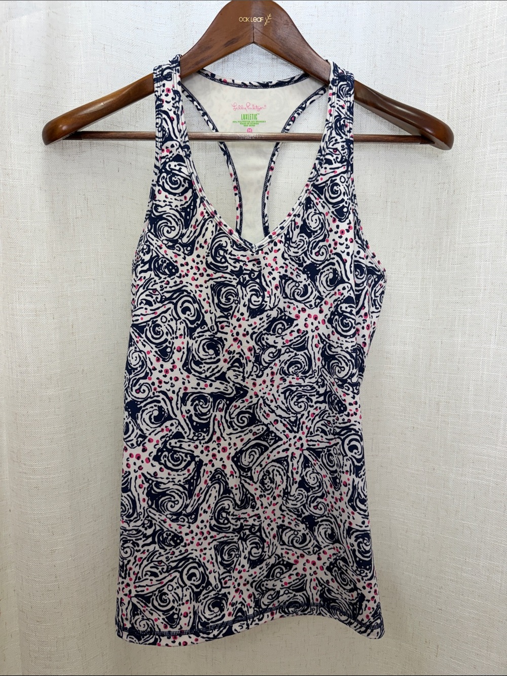 Lilly Pulitzer Luxletic Navy, Pink & White Printed Racerback Tank Size Small